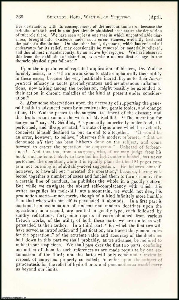 Item #506281 Empyema, Pleurisy : a collection of pus in the cavity between the lung and the...