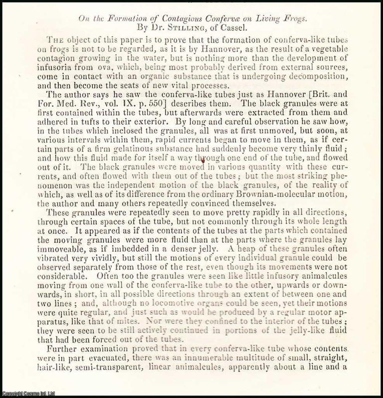 Item #506293 The Formation of Contagious Confervae on Living Frogs. 3 pages. An article printed...