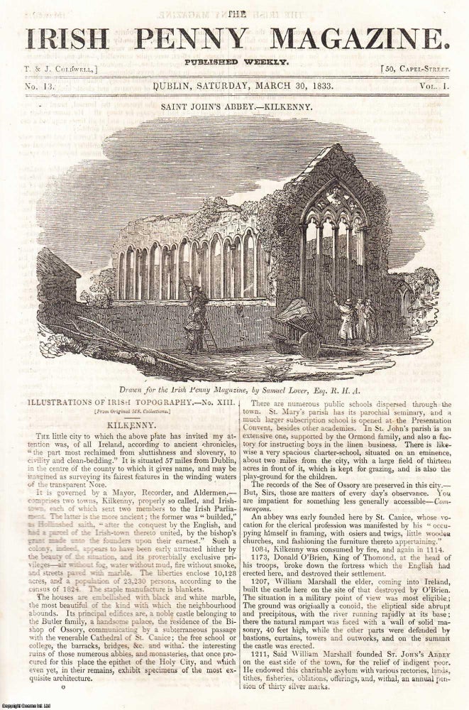 Item #506303 1833, Saint John's Abbey, Kilkenny. Featured in a full weekly issue of the uncommon Irish Penny Magazine, 1833. Irish Penny Magazine.