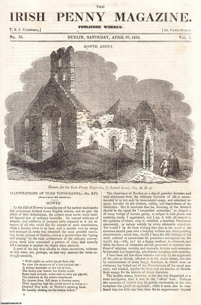 Item #506304 1833, Howth Abbey. Featured in a full weekly issue of the uncommon Irish Penny Magazine, 1833. Irish Penny Magazine.