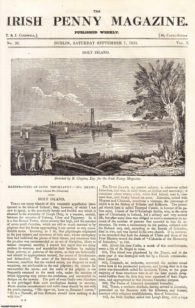 Item #506324 1833, Holy Island & Druids Altar, or Cromlech. Featured in a full weekly issue of the uncommon Irish Penny Magazine, 1833. Irish Penny Magazine.