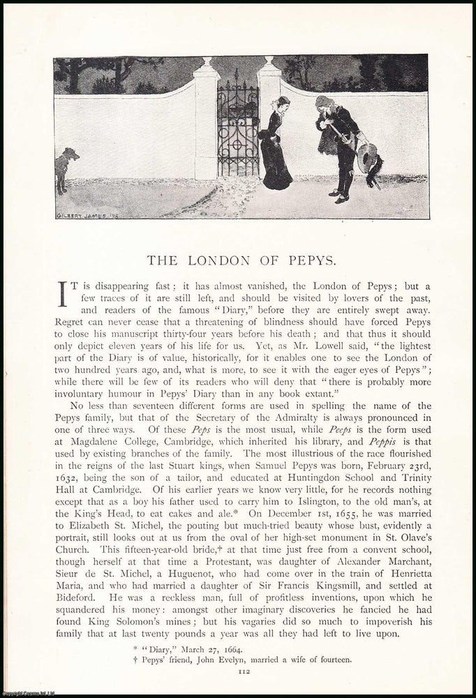 Item #506343 The London of Samuel Pepys. An uncommon original article from the Pall Mall Magazine, 1899. Augustus J. C. Hare.