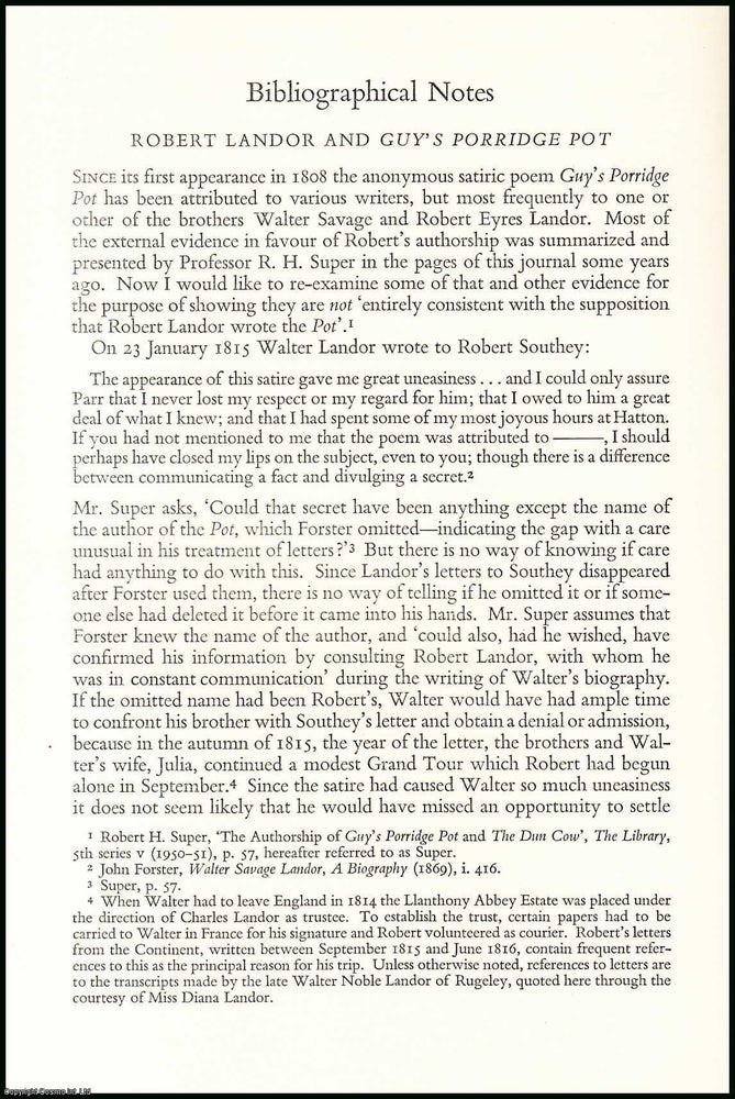 Item #506362 Robert Landor & Guy's Porridge Pot. An uncommon original article from the Library, 1961. Roman Czerwinski.