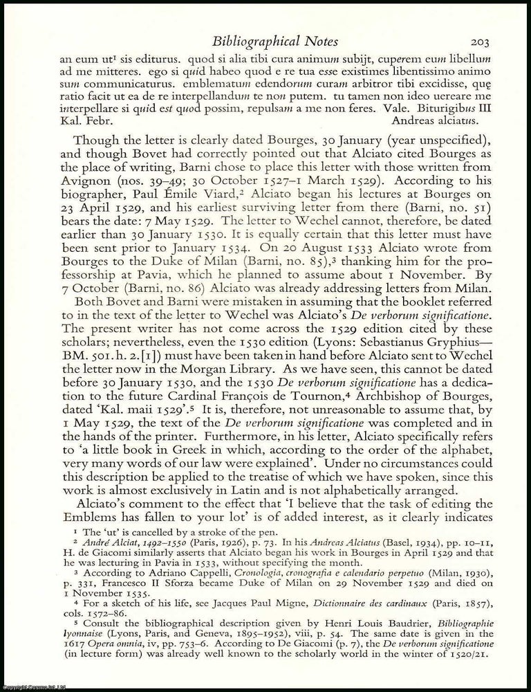 Item #506369 A Letter Written by Andrea Alciato, Italian jurist & writer to Christian Wechel,...
