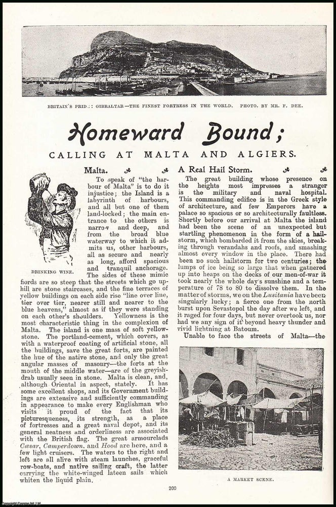 Item #506415 Homeward Bound : calling at Malta & Algiers. An uncommon original article from the Tourist Magazine, 1899. Stated.