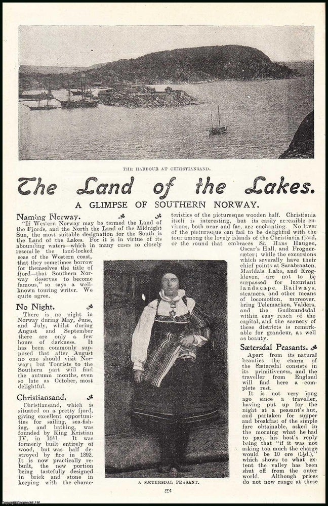 Item #506421 The Land of the Lakes : a glimpse of Southern Norway. An uncommon original article from the Tourist Magazine, 1899. Stated.