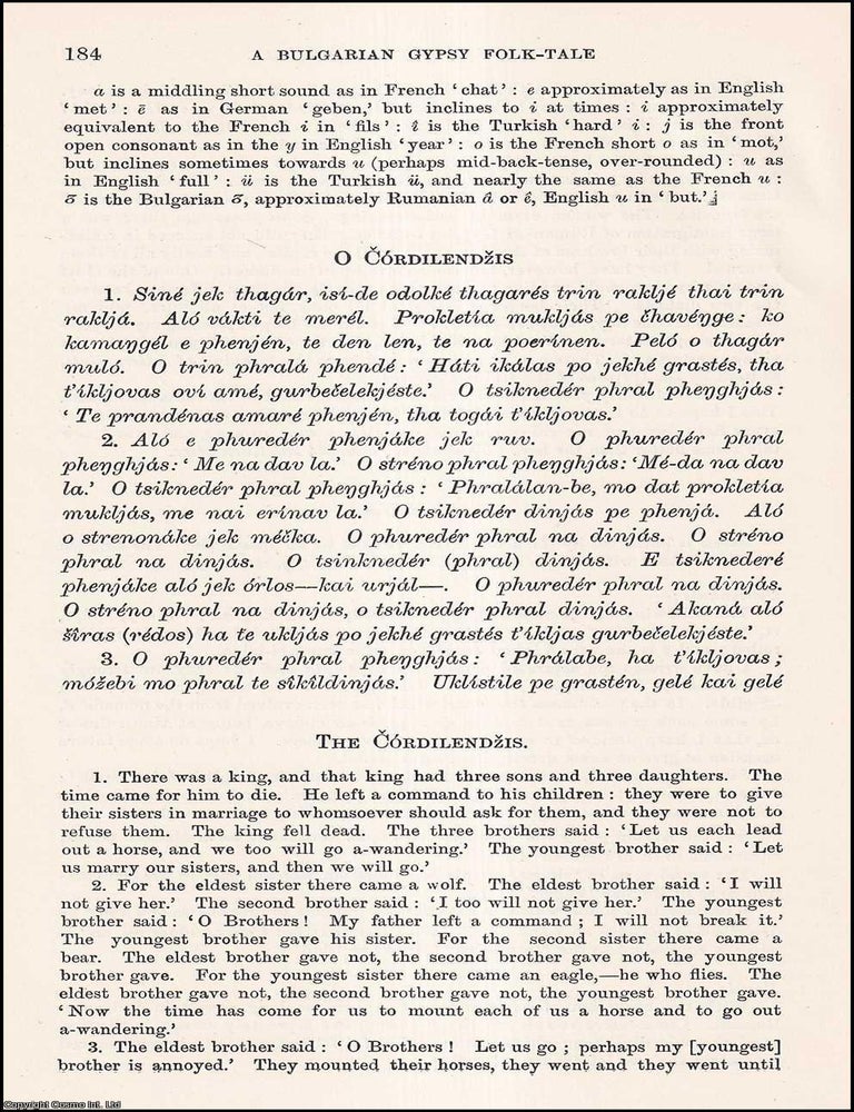 Item #506457 The Cordilendzis : A Bulgarian Gypsy Folk-Tale. An uncommon original article from...