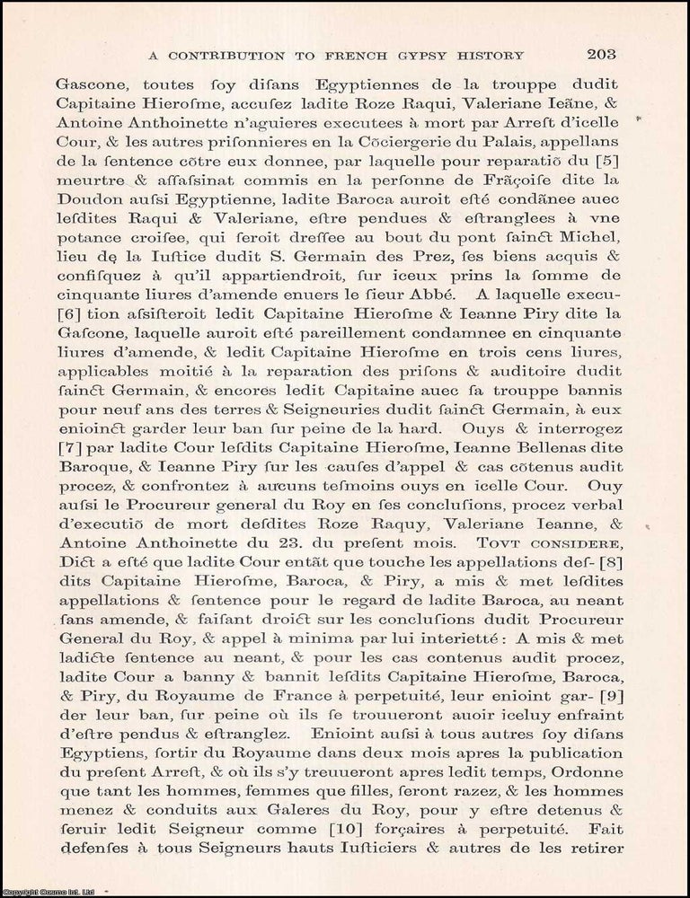 Item #506458 A Contribution to French Gypsy History. 4 pages, 1 plate. An article printed in...