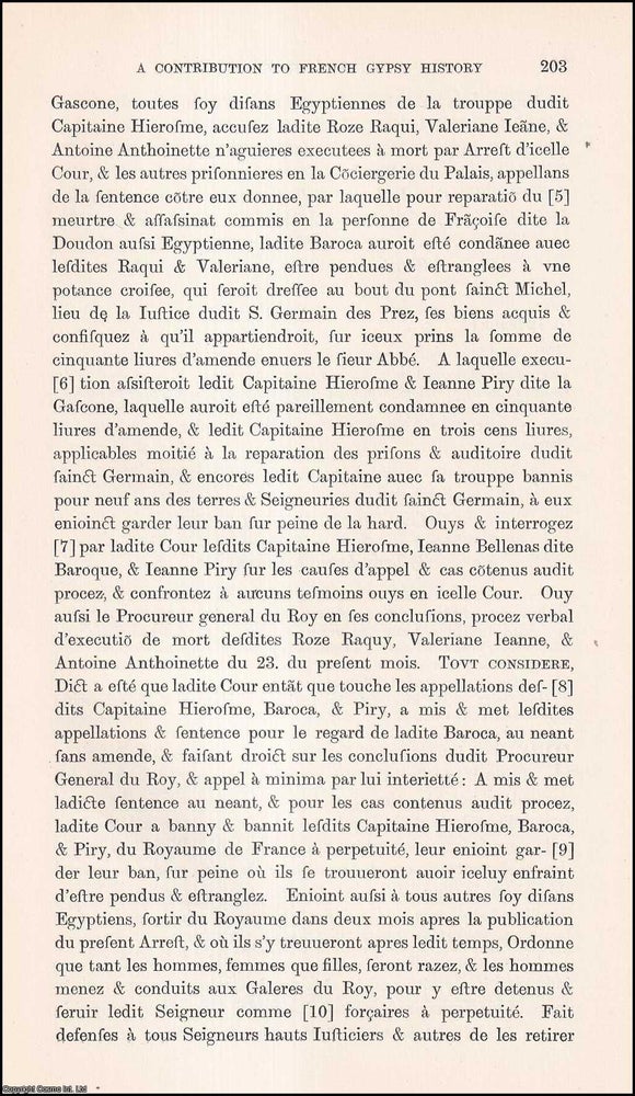 Item #506458 A Contribution to French Gypsy History. 4 pages, 1 plate. An article printed in...