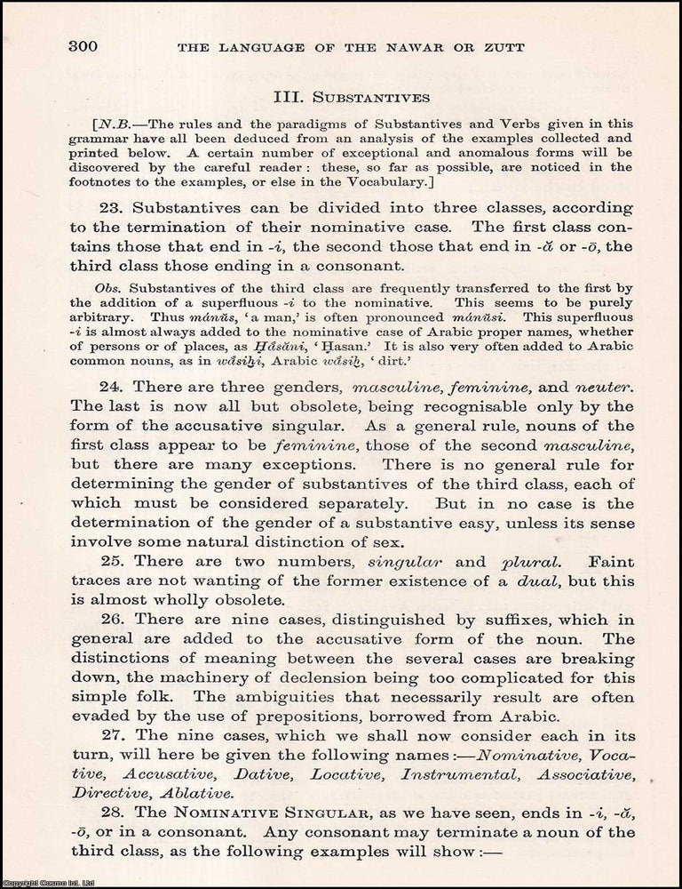 Item #506463 A Grammar & Vocabulary (part 2) of the Language of the Nawar or Zutt, the Nomad...