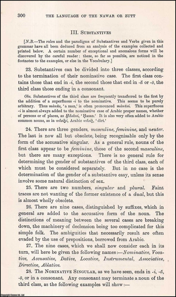 Item #506463 A Grammar & Vocabulary (part 2) of the Language of the Nawar or Zutt, the Nomad...