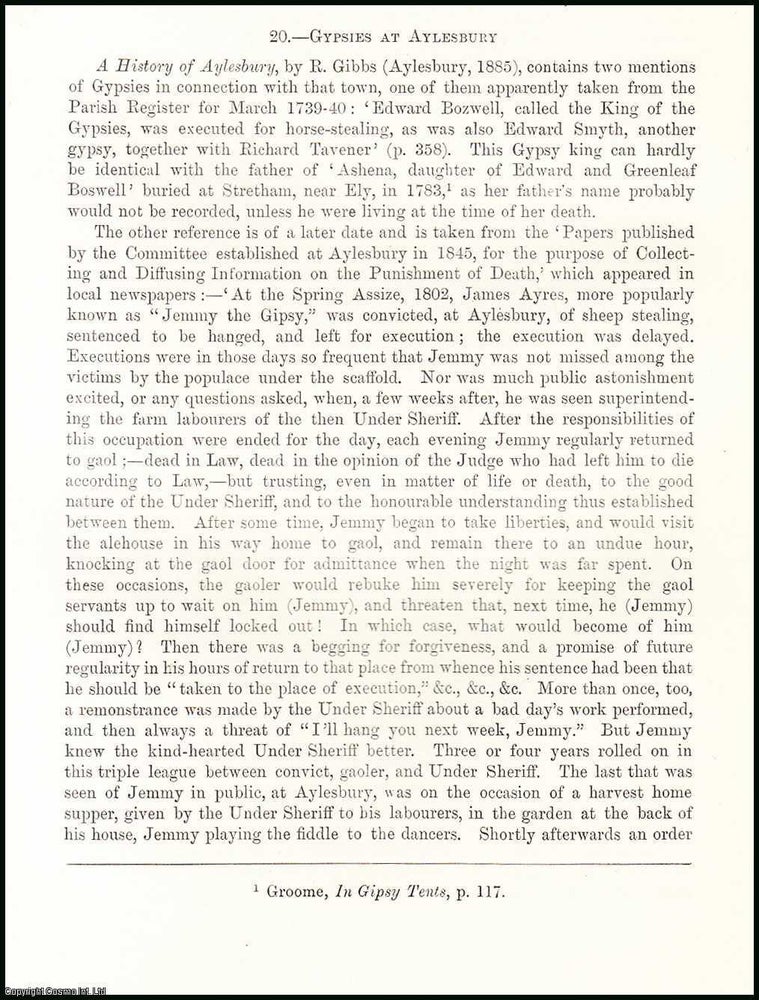 Item #506495 A History of Gypsies at Aylesbury. 4 pages. An article printed in 1912, written by...