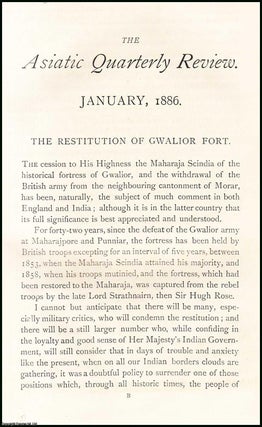 Item #506576 The Restitution of Gwalior Fort. An uncommon original article from The Asiatic...