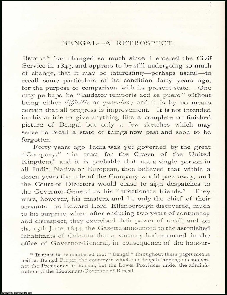 Item #506599 Bengal : A Retrospect. 21 pages. An article printed in 1886, written by Louis S....