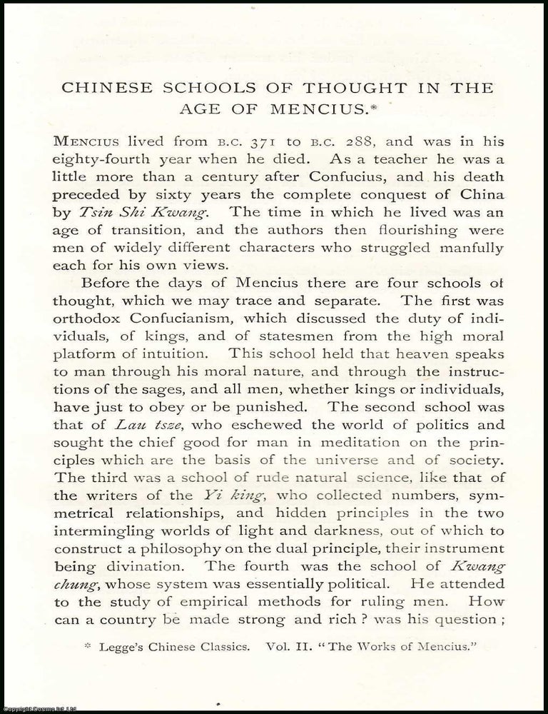 Item #506610 Chinese Schools of Thought in the Age of Mencius. 22 pages. An article printed in...