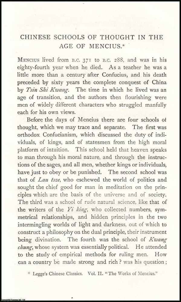 Item #506610 Chinese Schools of Thought in the Age of Mencius. 22 pages. An article printed in...