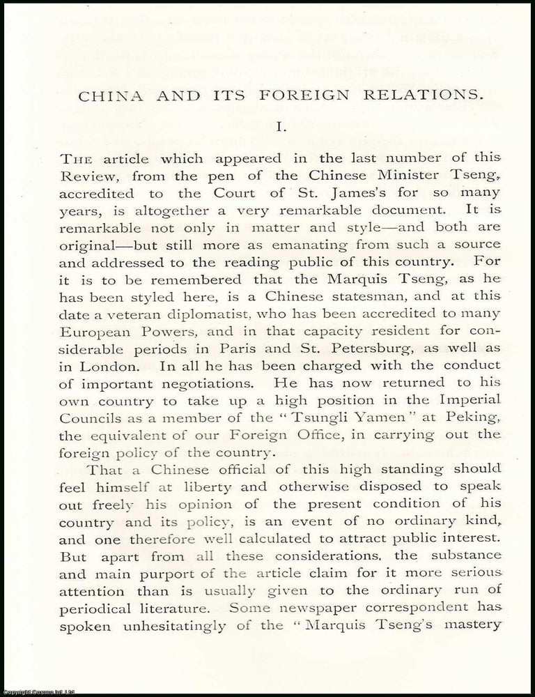 Item #506631 China & its Foreign Relations. 24 pages. An article printed in 1887, written by...