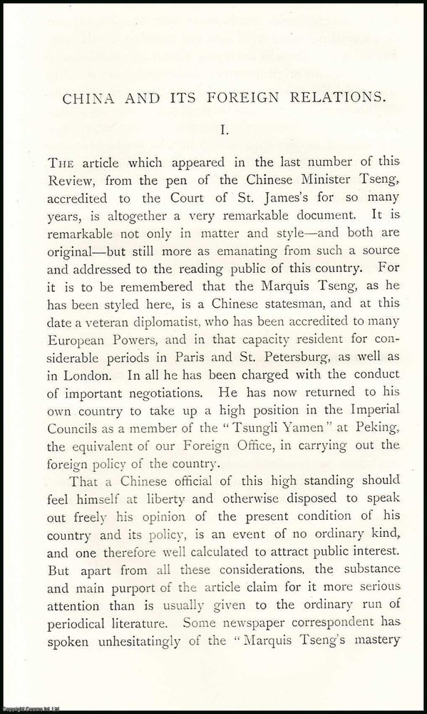 Item #506631 China & its Foreign Relations. 24 pages. An article printed in 1887, written by...