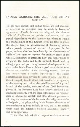Item #506670 Indian Agriculture & our Wheat Supply. An uncommon original article from The Asiatic...