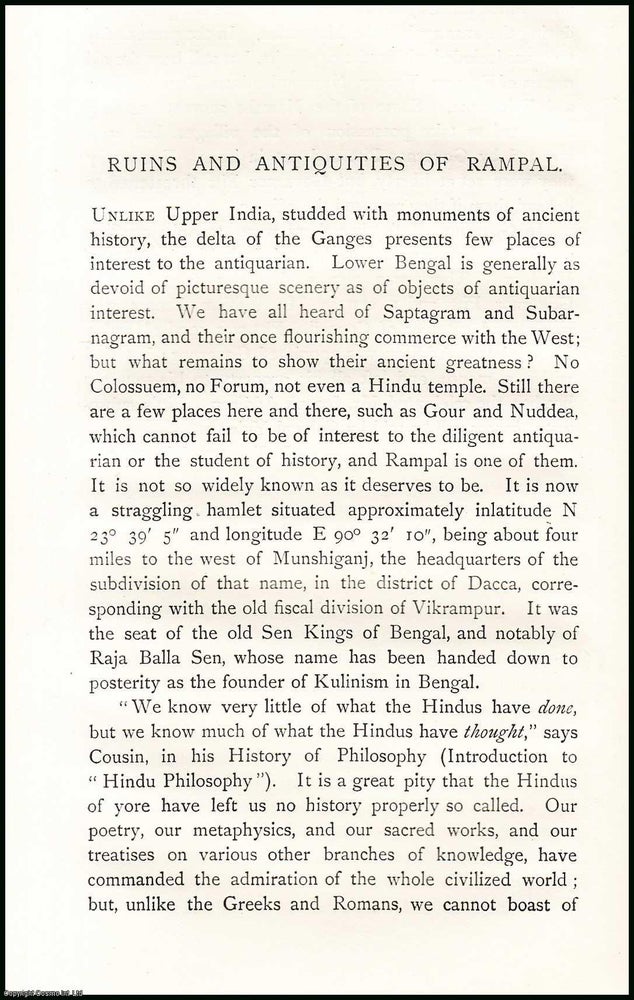Item #506691 Ruins & Antiquities of Rampal. An uncommon original article from The Asiatic Quarterly Review, 1889. Asutosh Gupta.