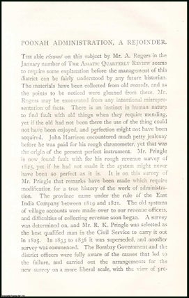 Item #506710 Poonah Administration, A Rejoinder. An uncommon original article from The Asiatic...