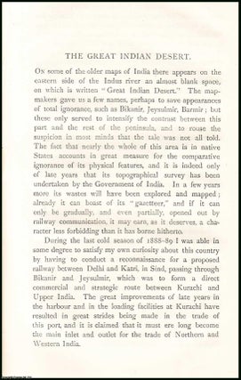 Item #506711 The Great Indian Desert. An uncommon original article from The Asiatic Quarterly...