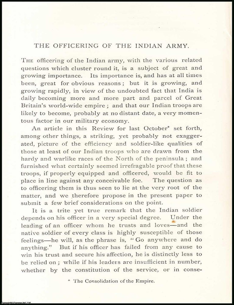 Item #506734 The Officering of the Indian Army. An uncommon original article from The Asiatic...