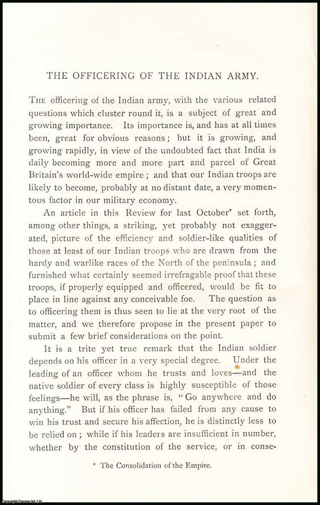 Item #506734 The Officering of the Indian Army. An uncommon original article from The Asiatic...