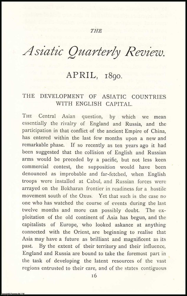 Item #506736 The Development of Asiatic Countries with English Capital. An uncommon original...