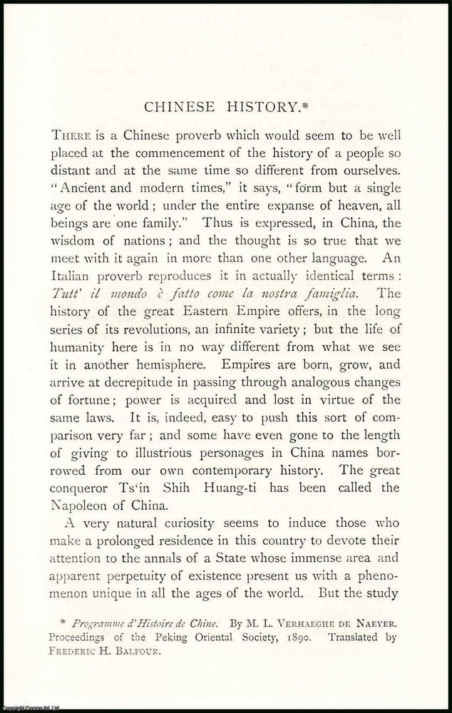 Item #506750 Chinese History. An uncommon original article from The Asiatic Quarterly Review,...