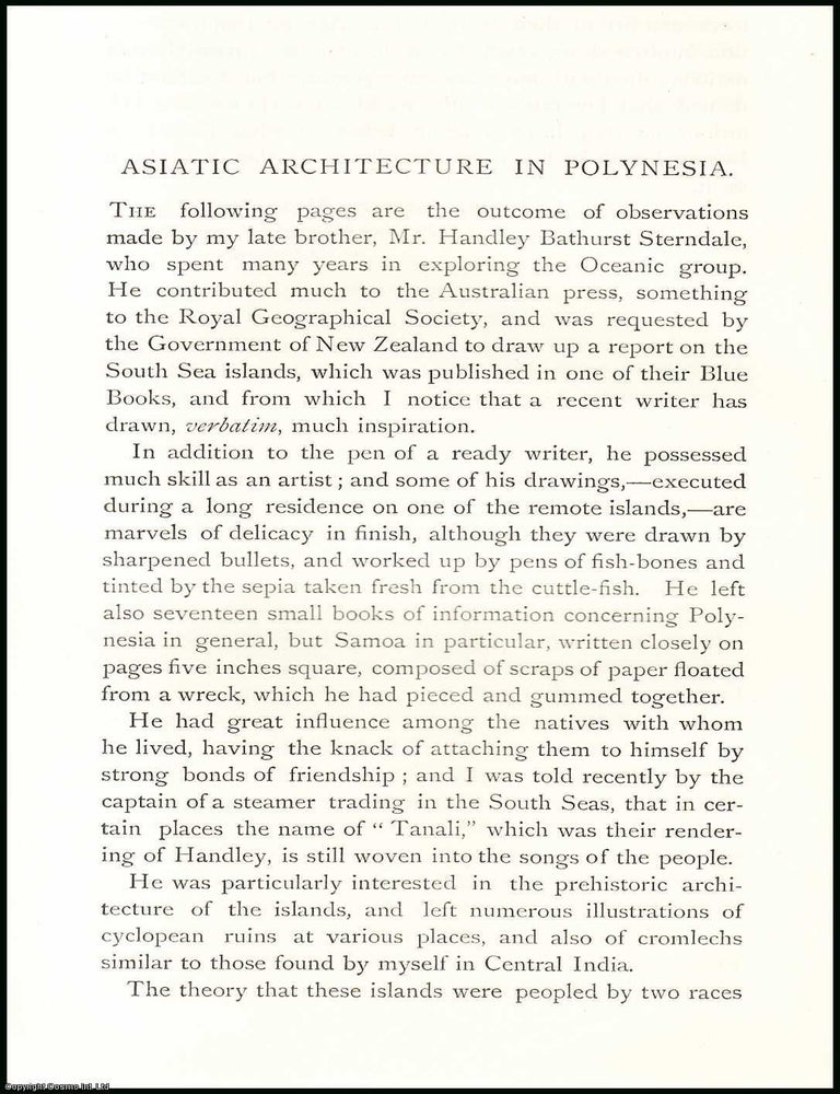 Item #506764 Asiatic Architecture in Polynesia. 18 pages. An article printed in 1890, written by...