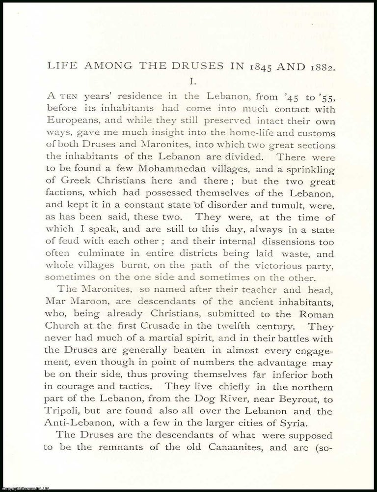 Item #506765 Life Among the Druses (part 1) in 1845 & 1882. An uncommon original article from...