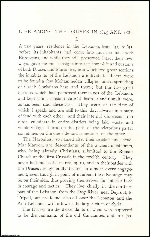 Item #506765 Life Among the Druses (part 1) in 1845 & 1882. An uncommon original article from...