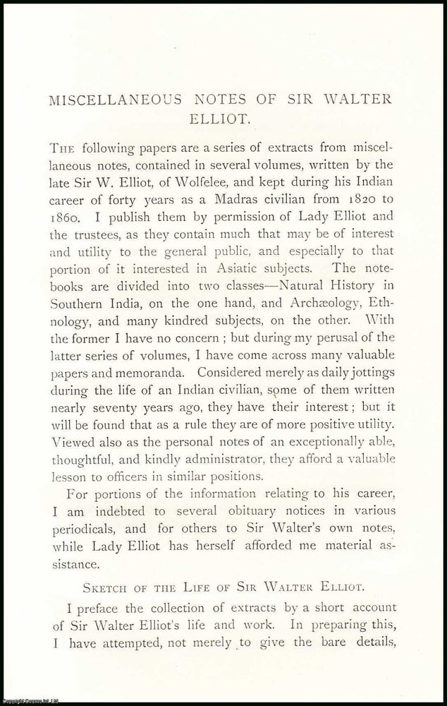 Item #506779 Sir Walter Elliot (part 1), of Wolfelee : Madras Civilian. An uncommon original...