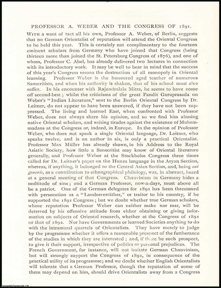 Item #506797 Professor A. Weber & the Congress of 1891. An uncommon original article from The...