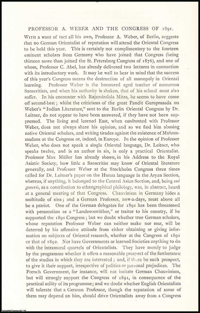 Item #506797 Professor A. Weber & the Congress of 1891. An uncommon original article from The...