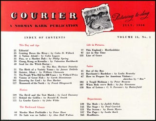 Courier. A Norman Kark publication. July 1950. Vol. 15 no.1. Cover designed by H.C. Paine. Featuring contributions by, Colin D. Willock, Valentine Burkhardt, Willard Price, and others. See picture for details of contents.