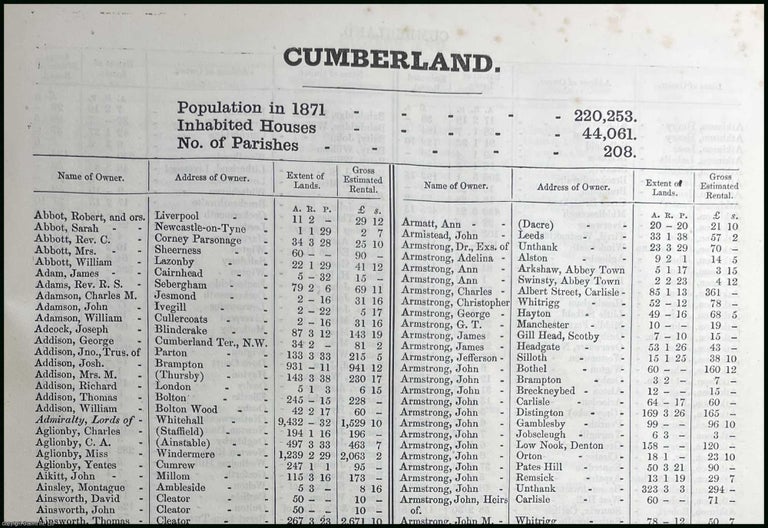 Item #507052 1873. Cumberland. The names of owners of land one acre and above. Return of Owners...