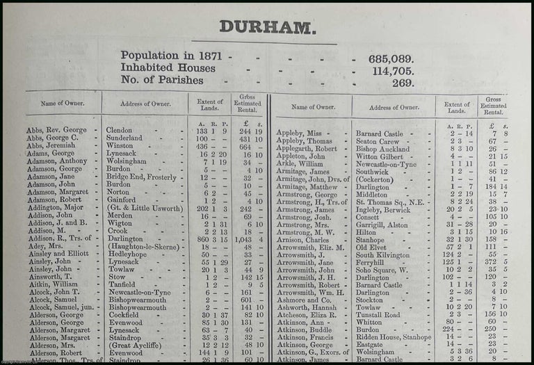 Item #507056 1873. Durham. The names of owners of land one acre and above. Return of Owners of...