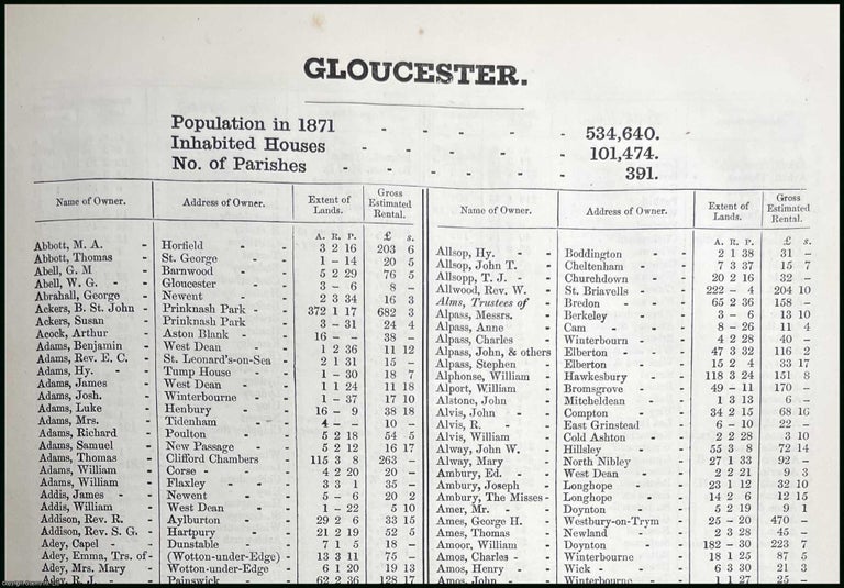 Item #507058 1873. Gloucestershire. The names of owners of land one acre and above. Return of...