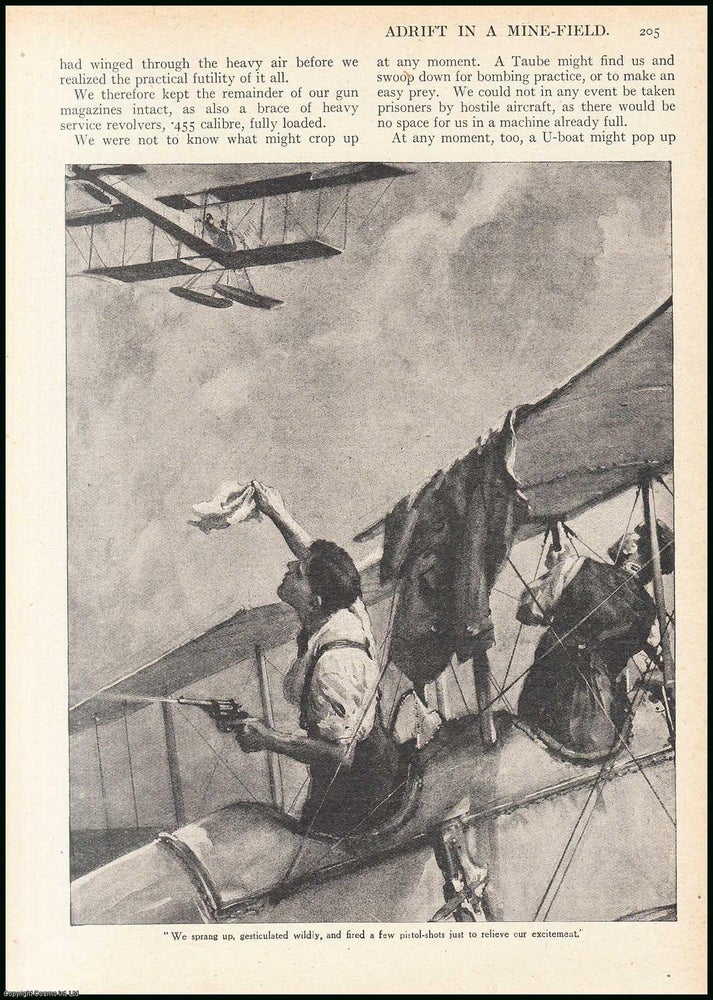 Item #507293 Adrift in a Mine-Field : two men drifting through a mine-field on a crippled sea-plane, fending off mines with their bare hands. An uncommon original article from the Wide World Magazine, 1916. A Seaplane Observer., A. Gilbert.