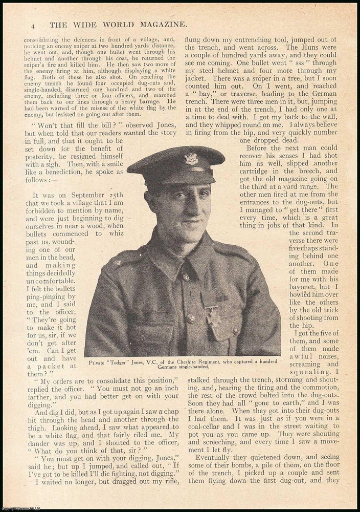 Item #507359 Thomas Todger Alfred Jones, V.C. : the man who captured a hundred Germans single-handed. An uncommon original article from the Wide World Magazine, 1917. A E. Littler., Arch Webb.