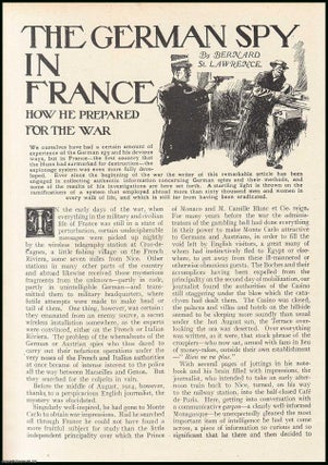 Item #507362 The German Spy in France & How he Prepared for the War. An uncommon original article...