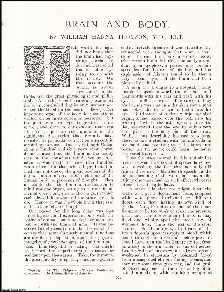 Item #507520 Brain & Body. 7 pages. An article printed in 1908, written by William Hanna...