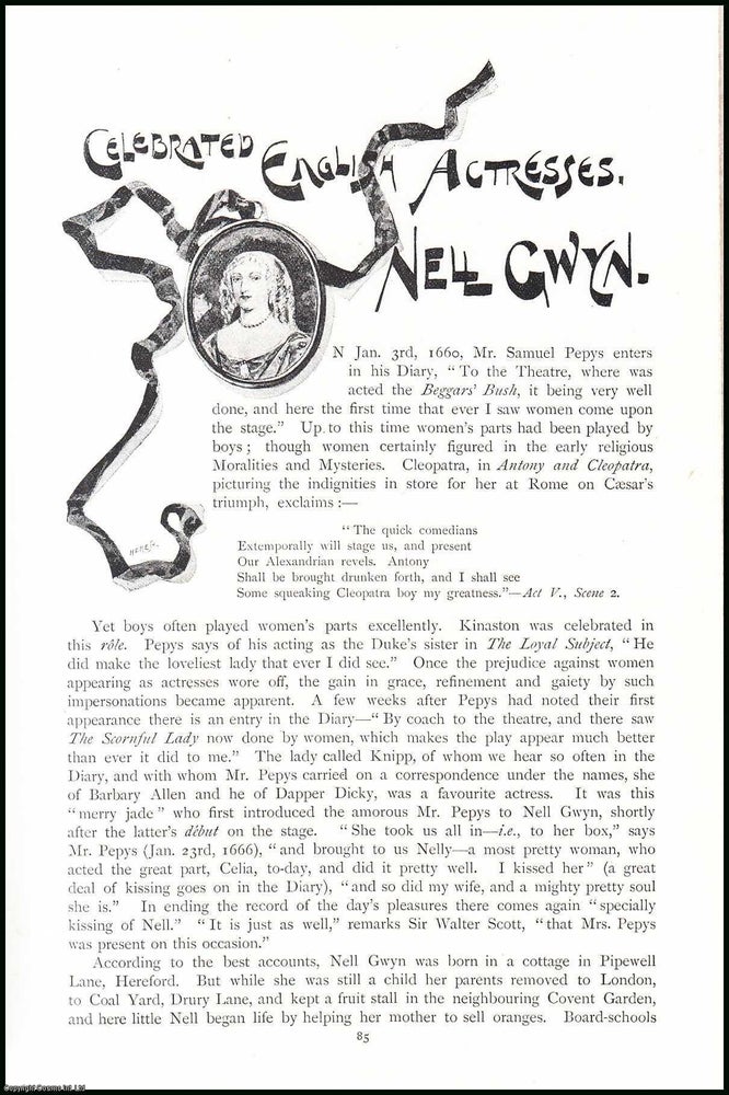 Item #507538 Nell Gwyn : Celebrated English Actresses. 9 pages, illustrated. An article printed...