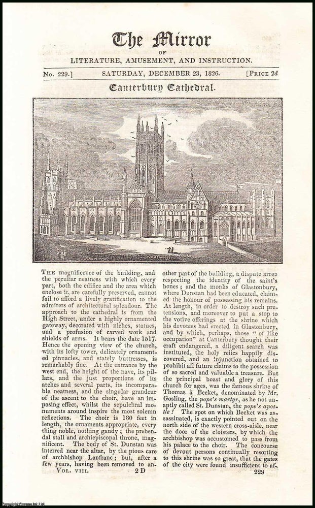 Item #507824 Canterbury Cathedral. A complete rare weekly issue of the Mirror of Literature,...