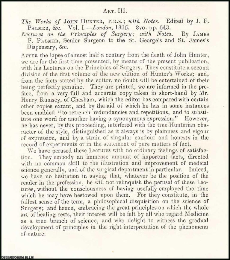 Item #507848 Lectures on the Principles of Surgery ; with Notes, by James F. Palmer. An original...