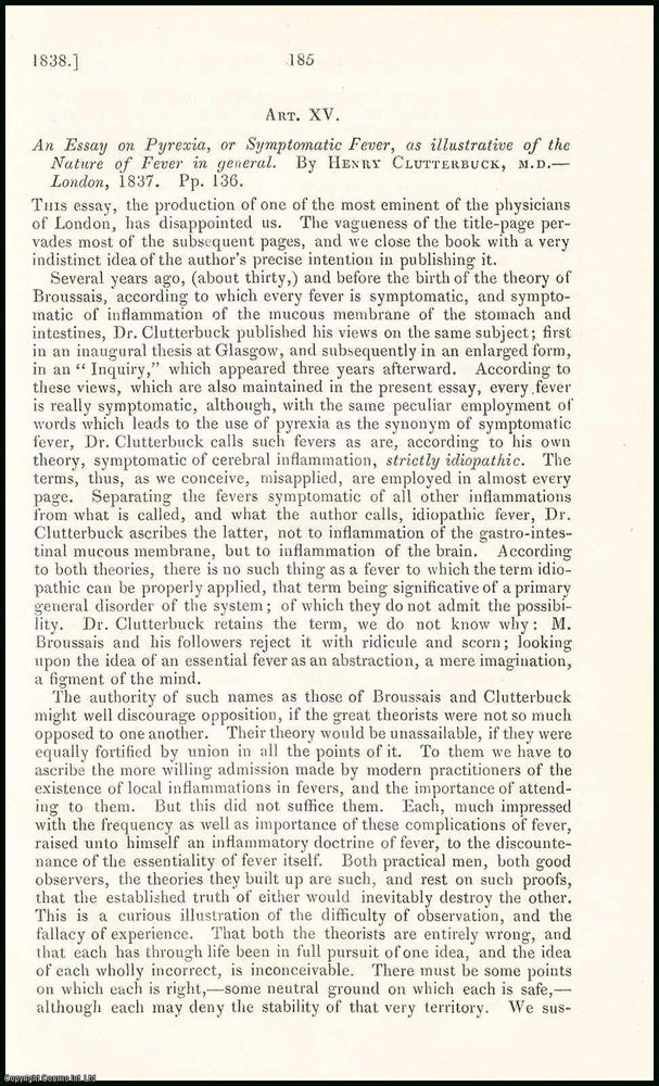 Item #507854 Pyrexia, or Symptomatic Fever, as Illustrative of the Nature of Fever in general, by...