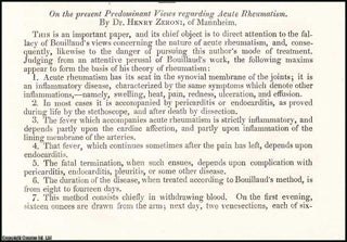 Item #507857 The Present Predominant Views regarding Acute Rheumatism, by Dr. Henry Zeroni, of...