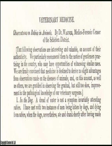 Item #507859 Observations on Rabies in Animals, by Dr. Wagner, Medico-Forensic Censor of the...